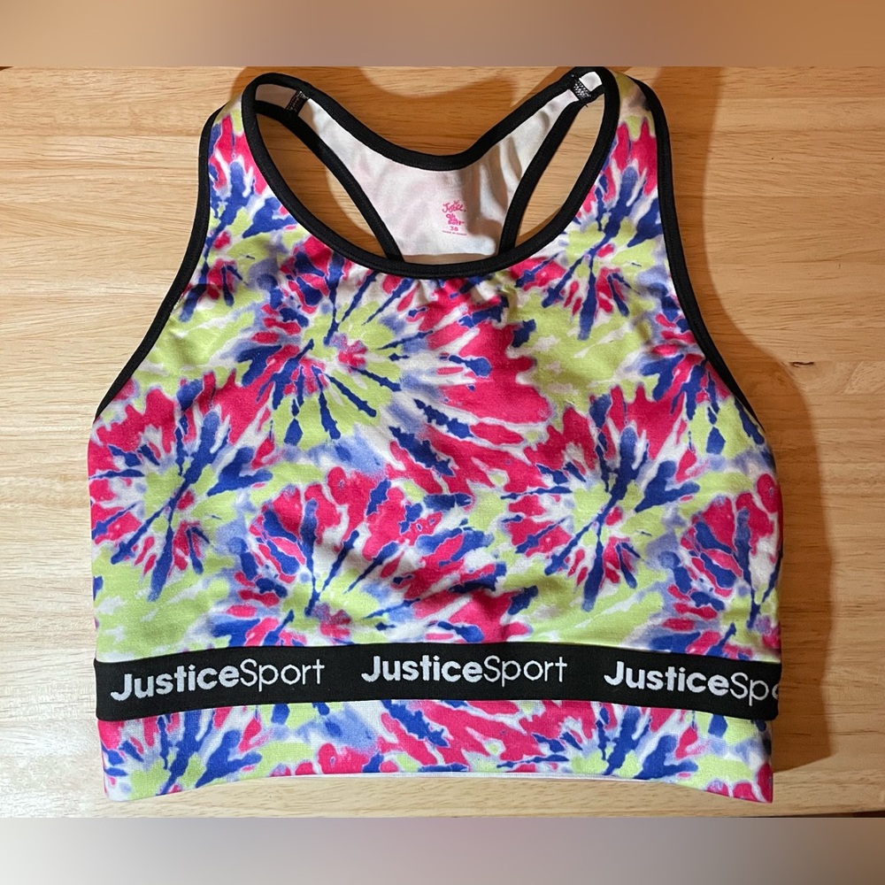 JUSTICE Girls Seamless Longline Sports Bra Hot Pink Tie Dye Sz 38